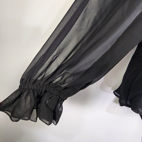 NWT Lane Bryant Womens Split Neck Popover Blouse Black Sheer Ruffle Pleated 18 - Picture 5 of 14